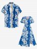 Robe mi-longue hawaïenne fendue à imprimé feuilles et fleurs d'hibiscus tropical grande taille - Bleu L