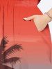 Plus Size Ombre Colorblock Coconut Tree Print Split Hawaii Midi Dress -  