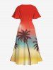 Plus Size Ombre Colorblock Coconut Tree Print Split Hawaii Midi Dress -  