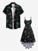 Robe camisole hawaïenne grande taille à imprimé cocotier, feuilles tropicales et oiseaux - Noir 4X