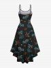 Robe camisole hawaïenne grande taille à imprimé cocotier, feuilles tropicales et oiseaux - Noir 4X