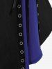 Manteau gothique à capuche, lacets et œillets, colorblock - Bleu de Minuit 3X | US 22-24