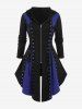 Manteau gothique à capuche, lacets et œillets, colorblock - Bleu de Minuit 3X | US 22-24