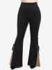 Gothic Lace Up Two Tone Godet Hem Pull On Flare Pants -  