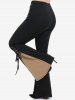 Gothic Lace Up Two Tone Godet Hem Pull On Flare Pants -  
