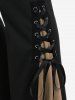 Gothic Lace Up Two Tone Godet Hem Pull On Flare Pants -  