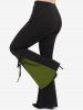 Gothic Lace Up Two Tone Godet Hem Pull On Flare Pants -  