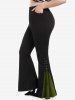 Gothic Lace Up Two Tone Godet Hem Pull On Flare Pants -  