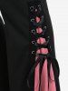 Gothic Lace Up Two Tone Godet Hem Pull On Flare Pants -  