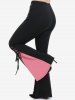 Gothic Lace Up Two Tone Godet Hem Pull On Flare Pants -  