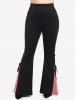 Gothic Lace Up Two Tone Godet Hem Pull On Flare Pants -  