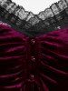 Gothic Plus Size Lace-up Cinched Ruched Lace Trim Velvet Flare Sleeves Top -  