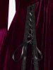 Gothic Plus Size Lace-up Cinched Ruched Lace Trim Velvet Flare Sleeves Top -  