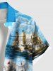 Chemise hawaïenne grande taille à imprimé paysage marin, nuages, navires, croisière, boutons, poches, pour homme - Bleu Ciel L