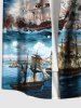 Chemise hawaïenne grande taille à imprimé paysage marin, nuages, navires, croisière, boutons, poches, pour homme - Bleu Ciel L