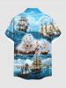 Chemise hawaïenne grande taille à imprimé paysage marin, nuages, navires, croisière, boutons, poches, pour homme - Bleu Ciel 4XL
