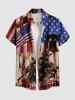 Chemise grande taille à boutons et poches pour homme, motif drapeau américain patriotique, statue en pierre - Rouge M