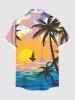 Chemise hawaïenne grande taille à imprimé cocotiers, paysage marin, soleil et nuages, boutons et poches pour homme - Jaune 4XL