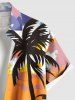 Plus Size Coconut Tree Seascape Sun Cloud Print Buttons Pocket Hawaii Shirt For Men -  