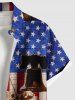 Chemise grande taille à boutons et poches pour homme, motif drapeau américain patriotique, statue en pierre - Rouge 4XL