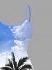 Robe caraco hawaïenne grande taille à imprimé cocotiers, vagues et nuages - Bleu Ciel L