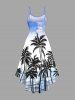 Robe caraco hawaïenne grande taille à imprimé cocotiers, vagues et nuages - Bleu Ciel L