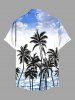 Chemise hawaïenne grande taille à imprimé cocotiers, vagues, nuages, boutons et poches pour homme - Bleu Ciel M