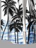 Chemise hawaïenne grande taille à imprimé cocotiers, vagues, nuages, boutons et poches pour homme - Bleu Ciel M