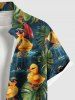 Plus Size Ducks Tropical Leaf Hibiscus Flowers Print Buttons Pocket Hawaii Shirt For Men -  