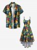 Robe caraco hawaïenne grande taille à imprimé feuilles tropicales et fleurs d'hibiscus - Vert 6X