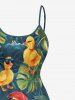 Robe caraco hawaïenne grande taille à imprimé feuilles tropicales et fleurs d'hibiscus - Vert 6X