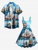 Robe débardeur hawaïenne grande taille à imprimé paysage marin, nuages, navires et croisière - Bleu Ciel XS