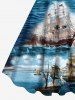 Robe débardeur hawaïenne grande taille à imprimé paysage marin, nuages, navires et croisière - Bleu Ciel XS
