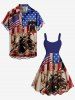 Plus Size Patriotic American Flag Stone Statue Print Tank Dress -  