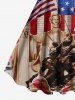 Plus Size Patriotic American Flag Stone Statue Print Tank Dress -  