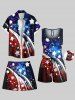 Plus Size Patriotic American Flag Galaxy Tie Dye Print Beach Shorts For Men -  