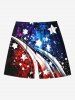 Plus Size Patriotic American Flag Galaxy Tie Dye Print Beach Shorts For Men -  