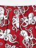 Plus Size Octopus Print Hawaii Drawstring Beach Shorts For Men -  