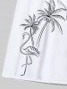 Short de plage hawaïen grande taille avec cordon de serrage et imprimé flamant rose peint à la main pour homme - Blanc 3XL