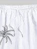 Short de plage hawaïen grande taille avec cordon de serrage et imprimé flamant rose peint à la main pour homme - Blanc 3XL