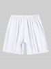 Short de plage hawaïen grande taille avec cordon de serrage et imprimé flamant rose peint à la main pour homme - Blanc 3XL