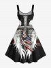 Plus Size Patriotic American Flag Feather Wing Cross Print A Line Tank Dress -  