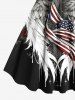 Plus Size Patriotic American Flag Feather Wing Cross Print A Line Tank Dress -  