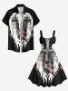 Plus Size Patriotic American Flag Feather Wing Cross Print A Line Tank Dress -  