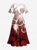 Plus Size Ombre Flower Print Hawaii Split Pocket A Line Midi Dress -  