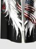 Plus Size Patriotic American Flag Feather Wing Cross Print Button Pocket Shirt For Men -  