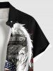 Plus Size Patriotic American Flag Feather Wing Cross Print Button Pocket Shirt For Men -  