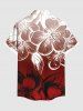 Chemise hawaïenne à imprimé floral ombré grande taille avec poches boutonnées pour homme - Rouge 3XL