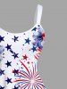 Plus Size Patriotic American Flag Fireworks Hibiscus Floral Print Hawaii A Line Tank Dress -  