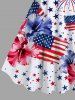 Plus Size Patriotic American Flag Fireworks Hibiscus Floral Print Hawaii A Line Tank Dress -  